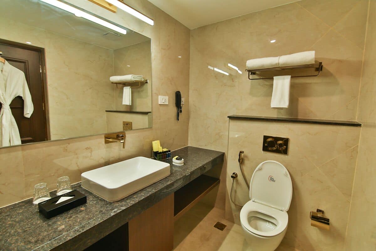 shower, free toiletries, hair dryer, bathrobes