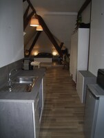 Fridge, microwave, espresso maker, coffee/tea maker