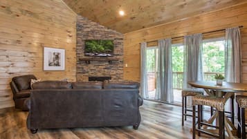 Televisión, chimenea y oficina