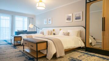 Hypo-allergenic bedding, free minibar items, in-room safe