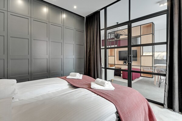 Design-Apartment, 1 Schlafzimmer | Individuell dekoriert, individuell eingerichtet, Bügeleisen/Bügelbrett