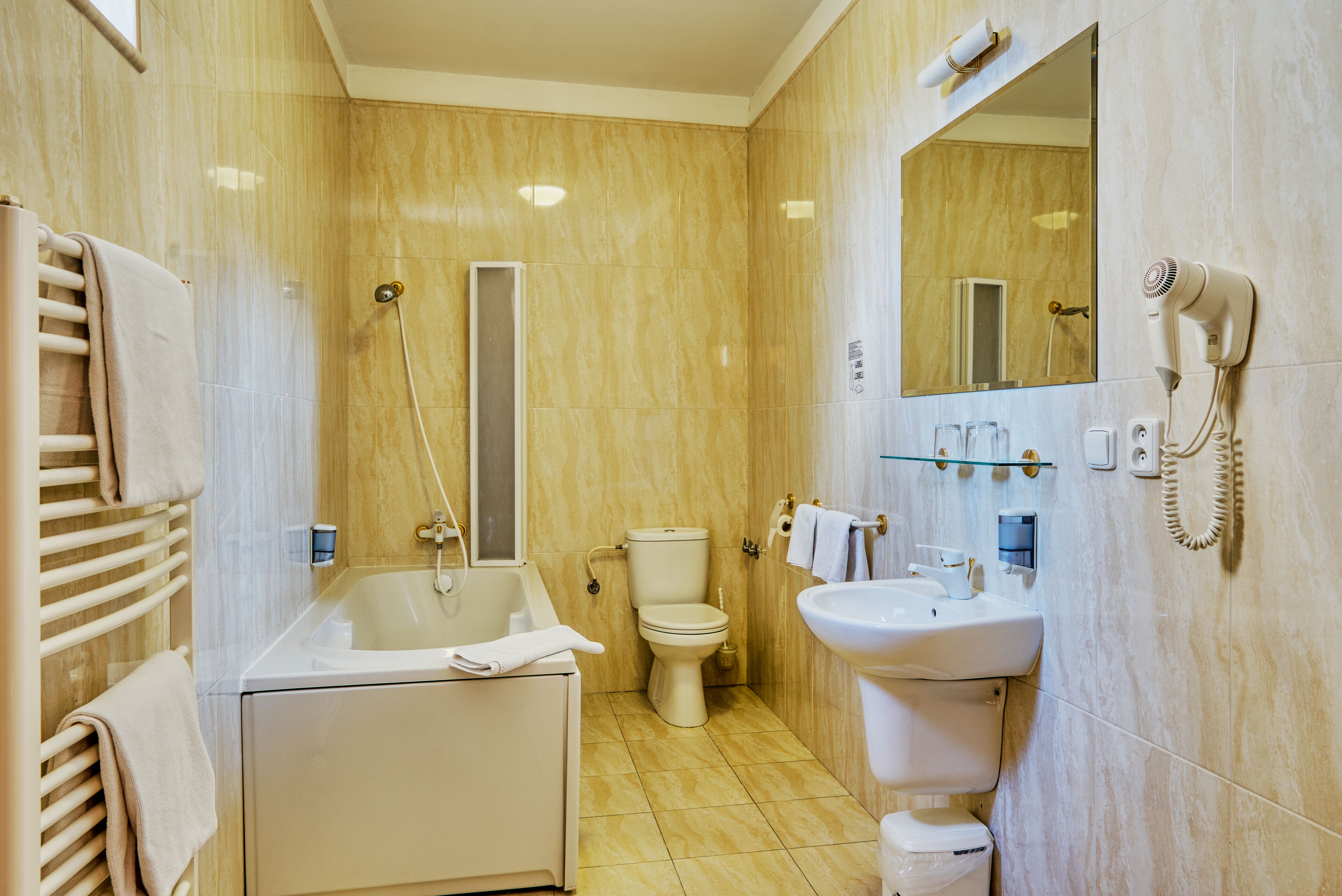 free toiletries, slippers, towels, soap