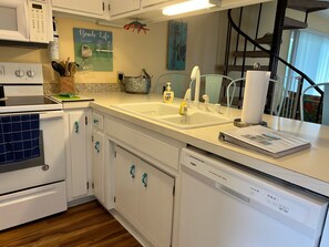 Fridge, microwave, oven, stovetop - "A Lil' Nauti" - 2 Bedroom Condo - Ocean Views, Emerald Isle, NC (Emerald Isle)