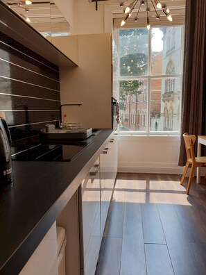 Fridge, microwave, dishwasher