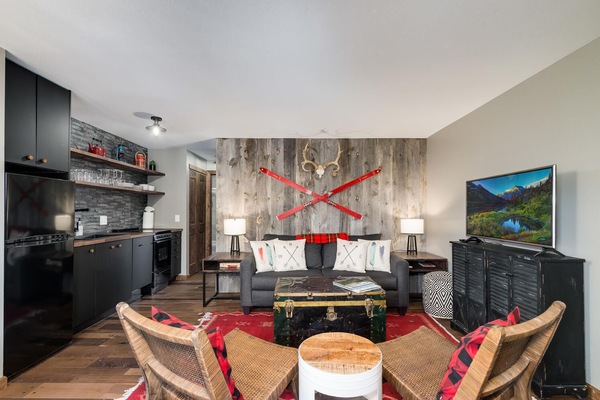 Reclaimed wood and vintage ski accents