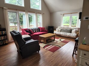 TV, DVD player, books, video library