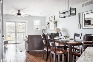TV, fireplace, books
