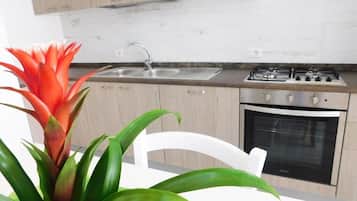 Kühlschrank, Ofen, Herdplatte, Wasserkocher mit Kaffee-/Teezubehör