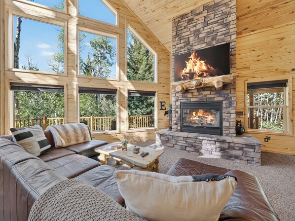 TV, fireplace
