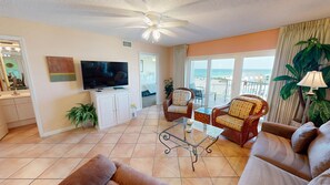 Condo, 2 Bedrooms | Living area - Seacrest 605 is a 2 BR Gulf Front on Okaloosa Island by RedAwning (Fort Walton Beach)