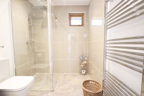 Shower, towels, toilet paper
