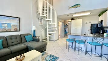 Condo, 2 Bedrooms, Balcony, Beach View (1.5 Bathrooms - 419) | Living area | Flat-screen TV, DVD player