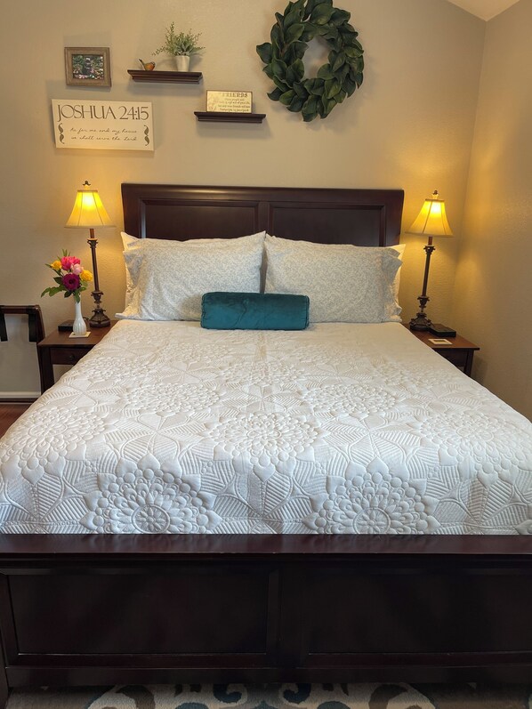 1 bedroom, desk, iron/ironing board, travel crib