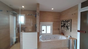 Badewanne, Whirlpool, Handtücher, Toilettenpapier