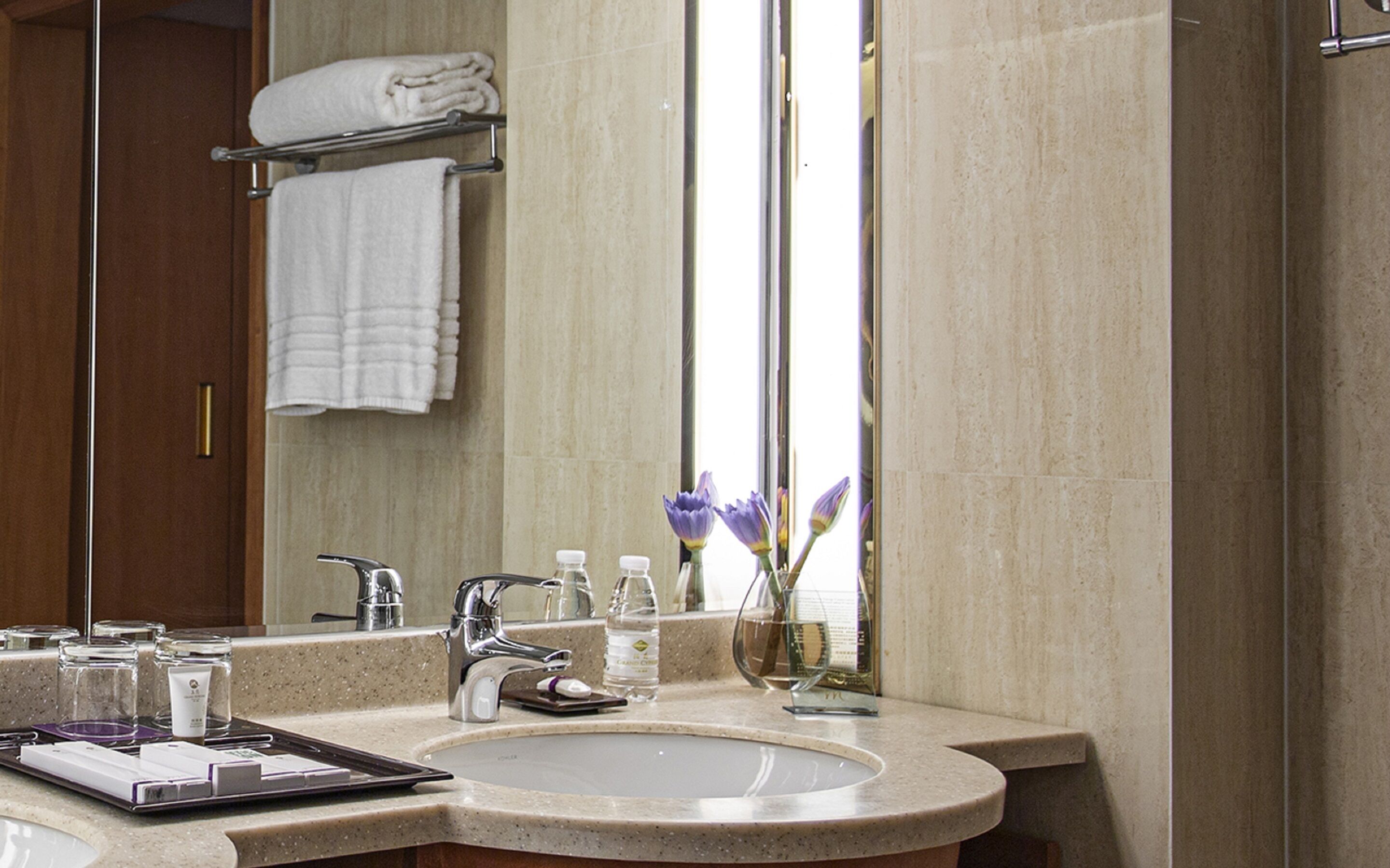 separate bathtub and shower, free toiletries, hair dryer, dressing gowns