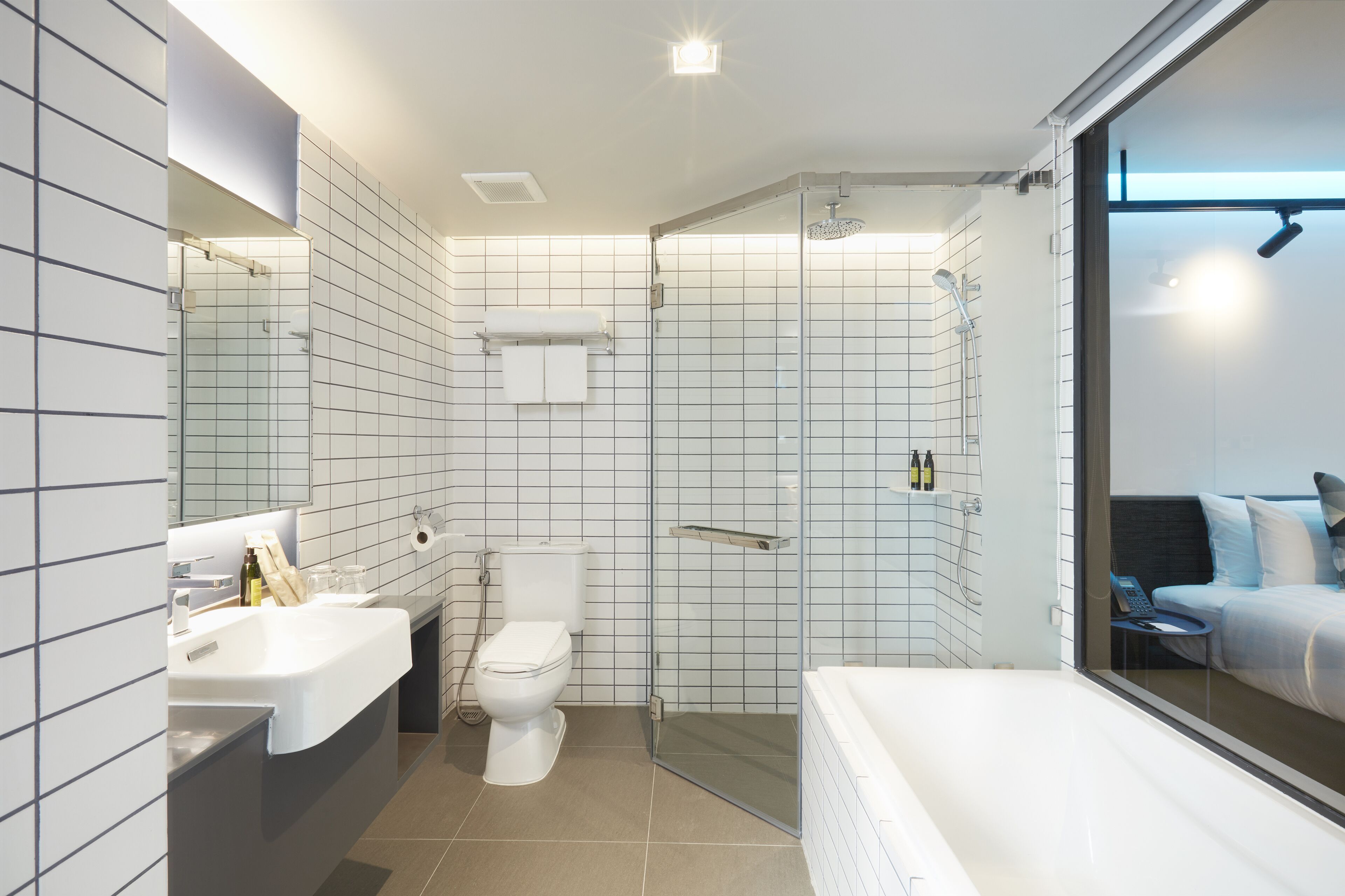 free toiletries, hair dryer, slippers, bidet