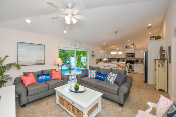 Cottage, Multiple Beds, Private Pool, Pool View | Living room | TV - Ariel's by the Sea (Holmes Beach)