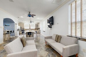TV, DVD player, video library