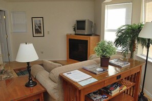 House, Multiple Beds (1860 Beach Dr. #2) | Living room | Fireplace - 1860 Beach Dr. #2 (Seaside)
