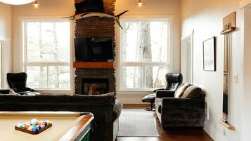 TV, fireplace, DVD player, video library