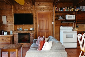 Fernseher, Kamin, DVD-Player