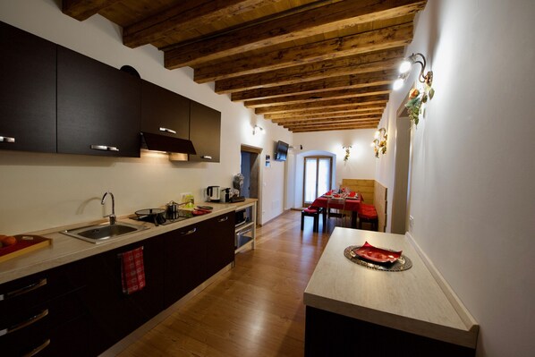 Fridge, microwave, dishwasher, coffee/tea maker