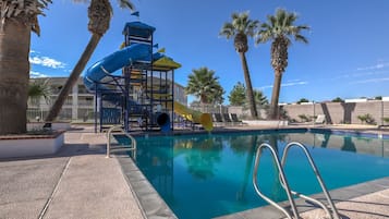 A heated pool, a waterfall pool