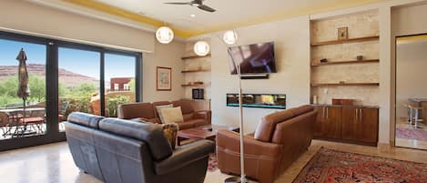 TV, fireplace