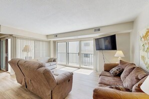 TV, DVD player, video library