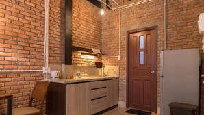 Deluxe Apartment | Private kitchen | Fridge, microwave, stovetop, electric kettle - Sweet Home Apartment (Da Nang)