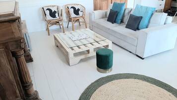 Télévision, cheminée, livres