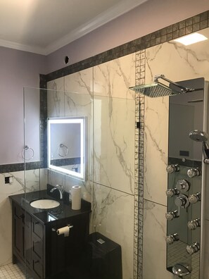 Baignoire, sèche-cheveux, papier toilette