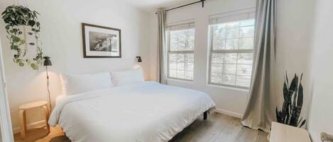 1 chambre, bureau, fer et planche à repasser, lit parapluie