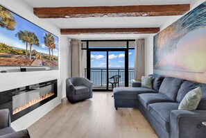 TV, fireplace - The Twins at OceanReef 3BD Oceanview Condo (Myrtle Beach)
