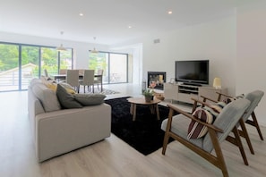 TV, fireplace