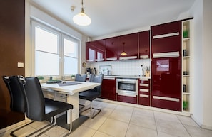 Fridge, microwave, dishwasher, electric kettle