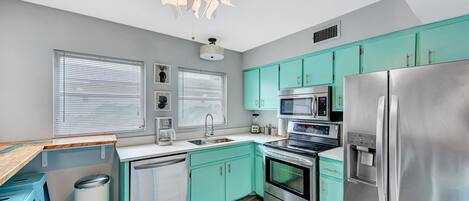 Fridge, microwave, oven, dishwasher