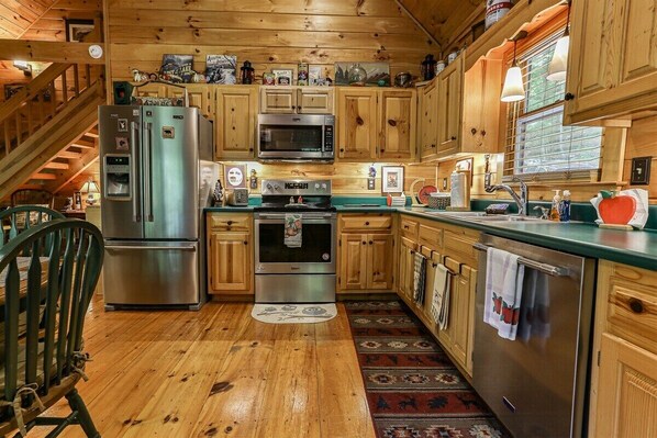 Fridge, microwave, oven, dishwasher