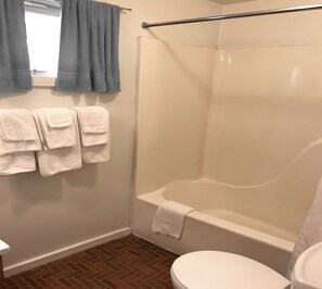 Ensemble baignoire-douche, séchoir à cheveux, serviettes fournies, savon