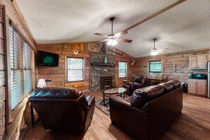 Televisor, llar de foc i reproductor de DVD 