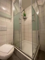 Estudio básico | Baño | Ducha, secador de pelo y toallas