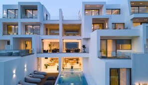 Front of property - evening/night - Infinity View Hotel (Tinos)