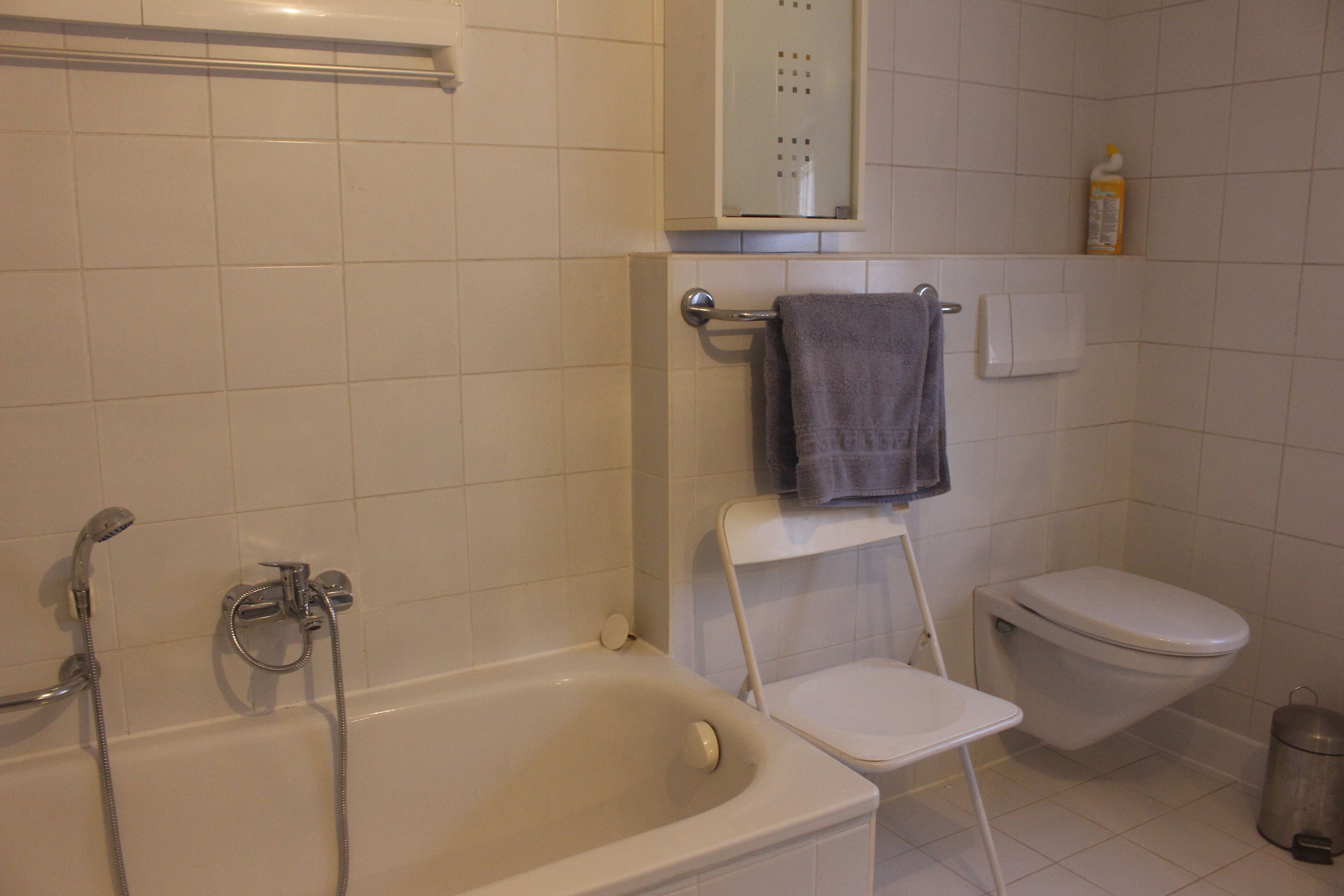 Une salle de bain avec une baignoire, des toilettes et une douche.