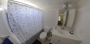 Ensemble baignoire-douche, séchoir à cheveux, serviettes fournies, savon