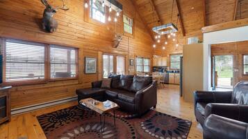 TV, fireplace, DVD player, books