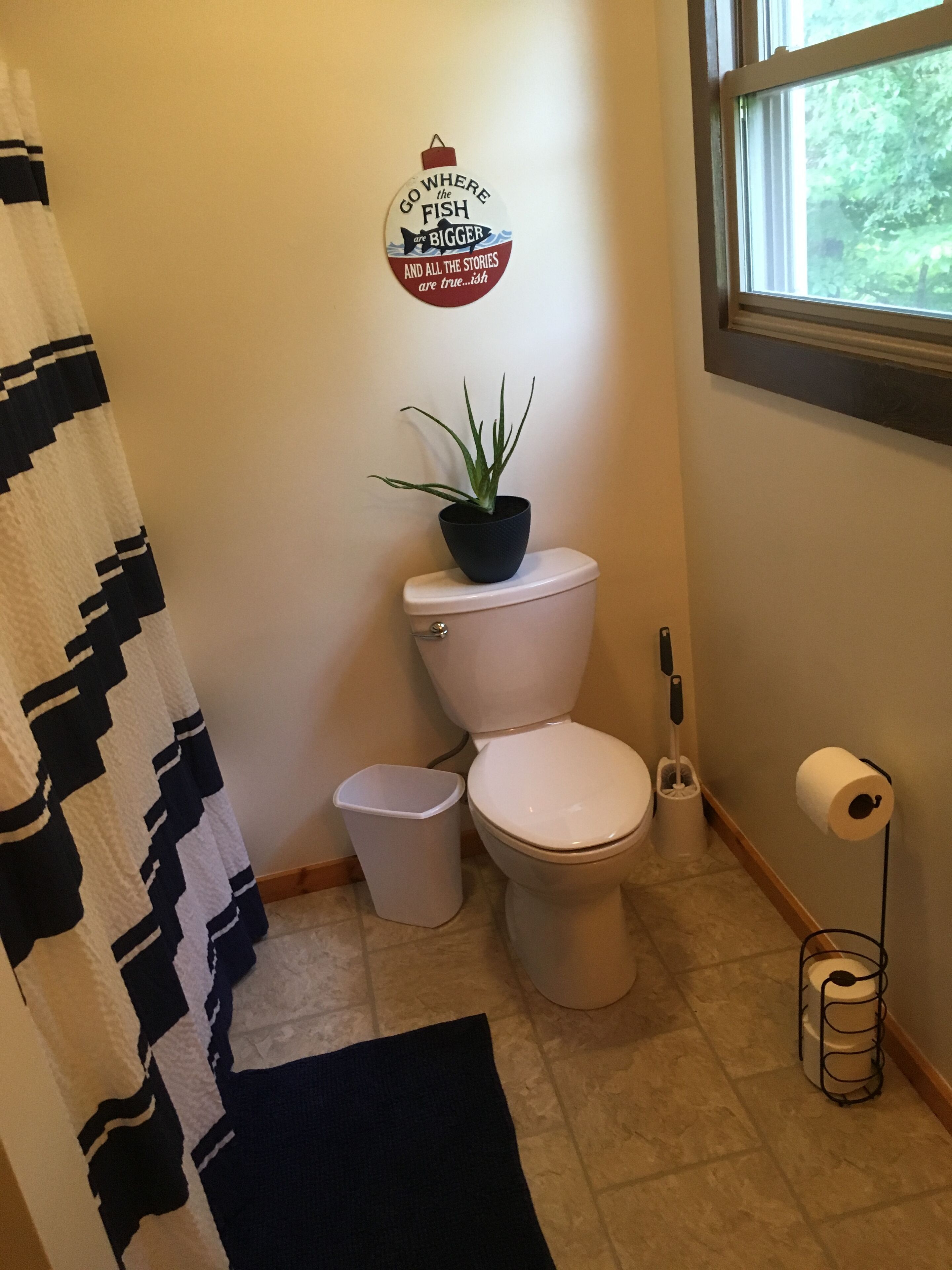 Shower, hair dryer, towels, toilet paper