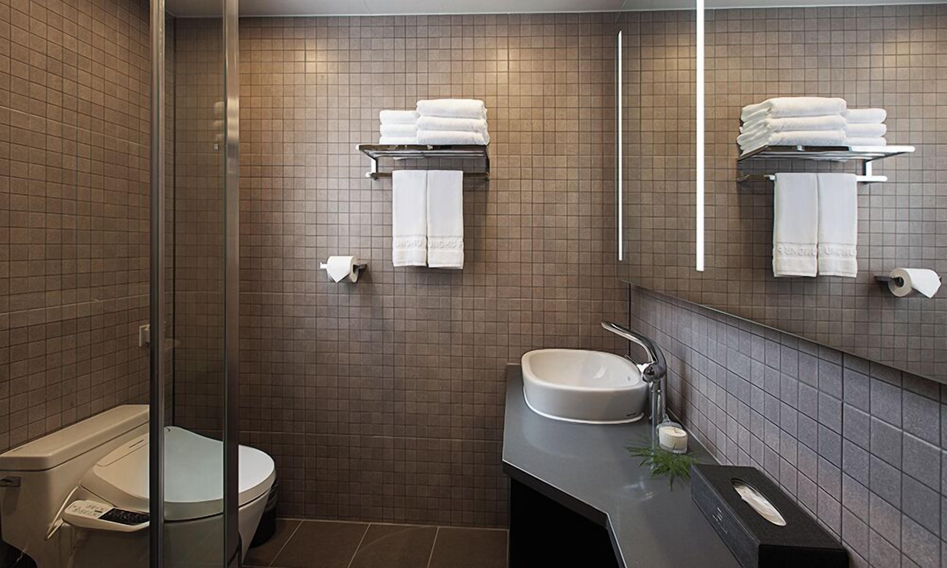 free toiletries, hair dryer, bathrobes, towels