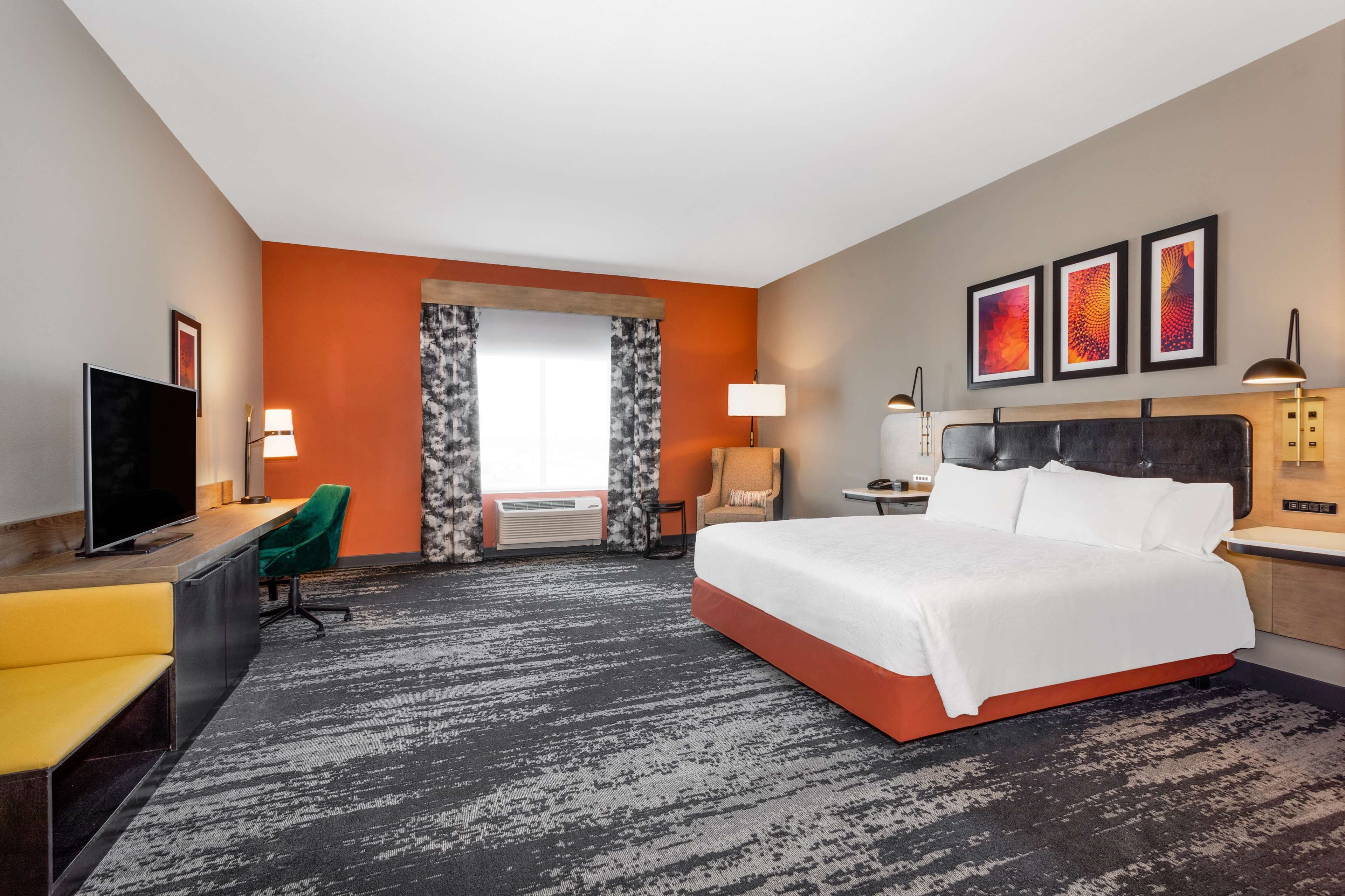 premium bedding, pillow-top beds, desk, laptop workspace