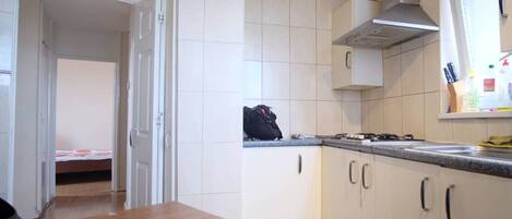 Fridge, microwave, stovetop, toaster