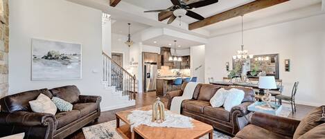 Open concept downstairs area. New furniture and decor.